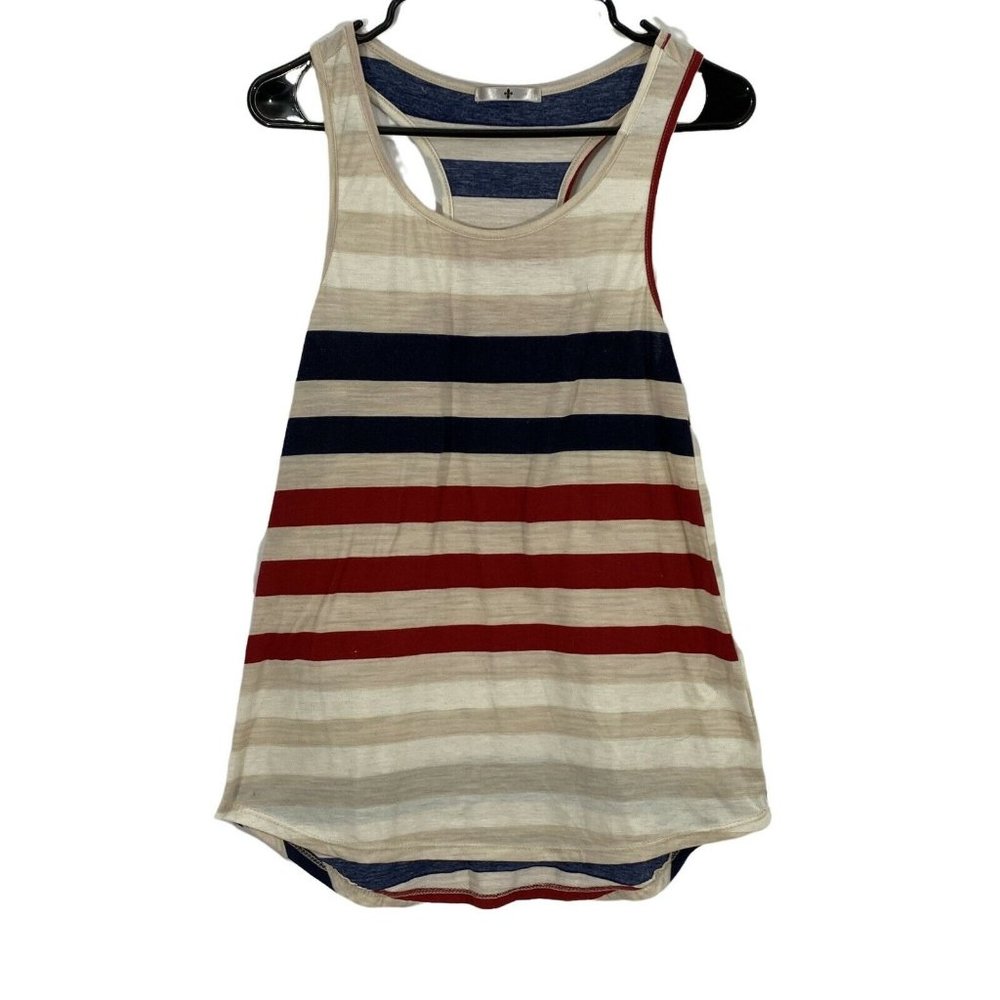 Blu Planet Womens Multicolor Striped Round Neck Racerback Tank Top Size Medium
